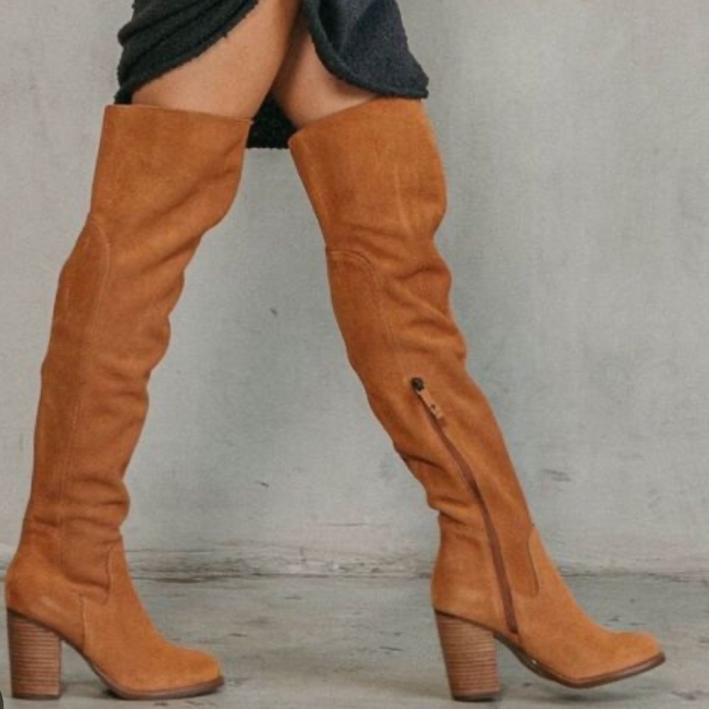 Kelsey Dagger Brooklyn Tan Suede Over the Knee Boots Sz 8.5 Fall Western Chic - Picture 1 of 11